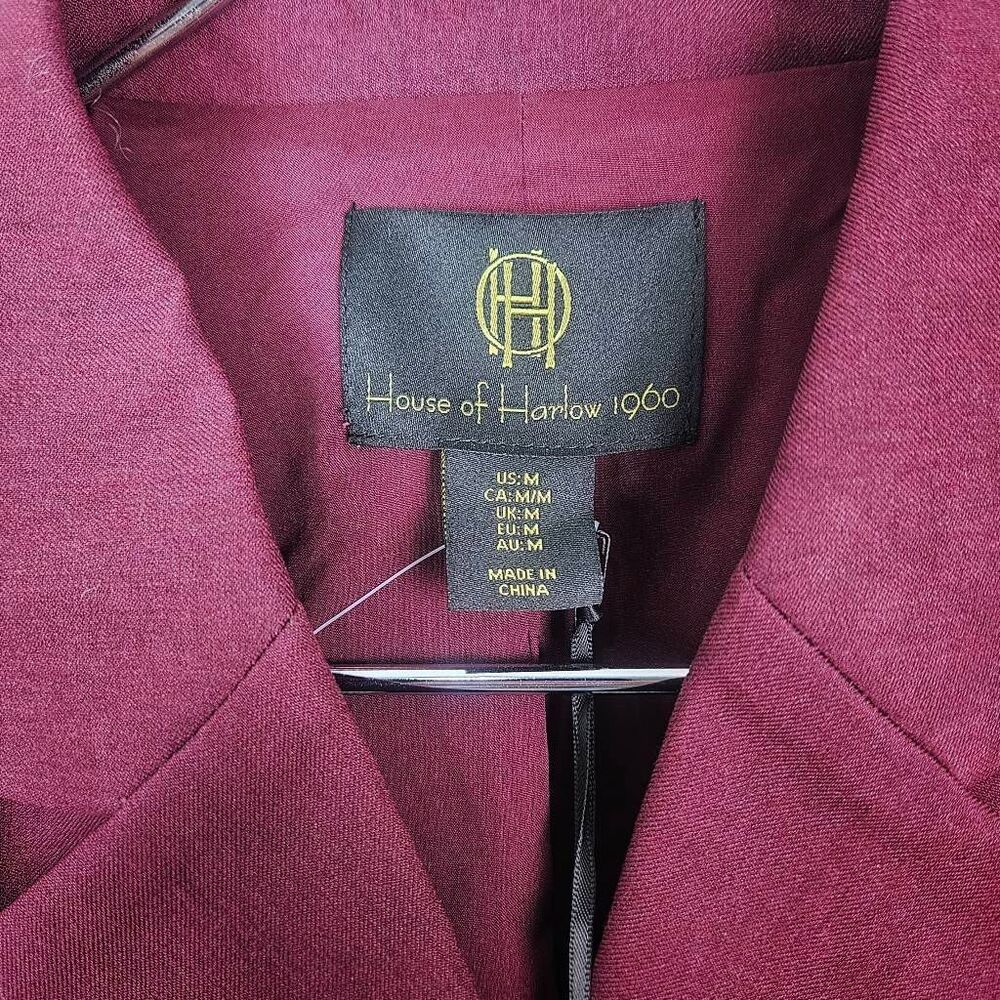 NWT HOUSE OF HARLOW 1960 Wine Button Career Cropped Blazer Jacket Women's Medium - Picture 2 of 6